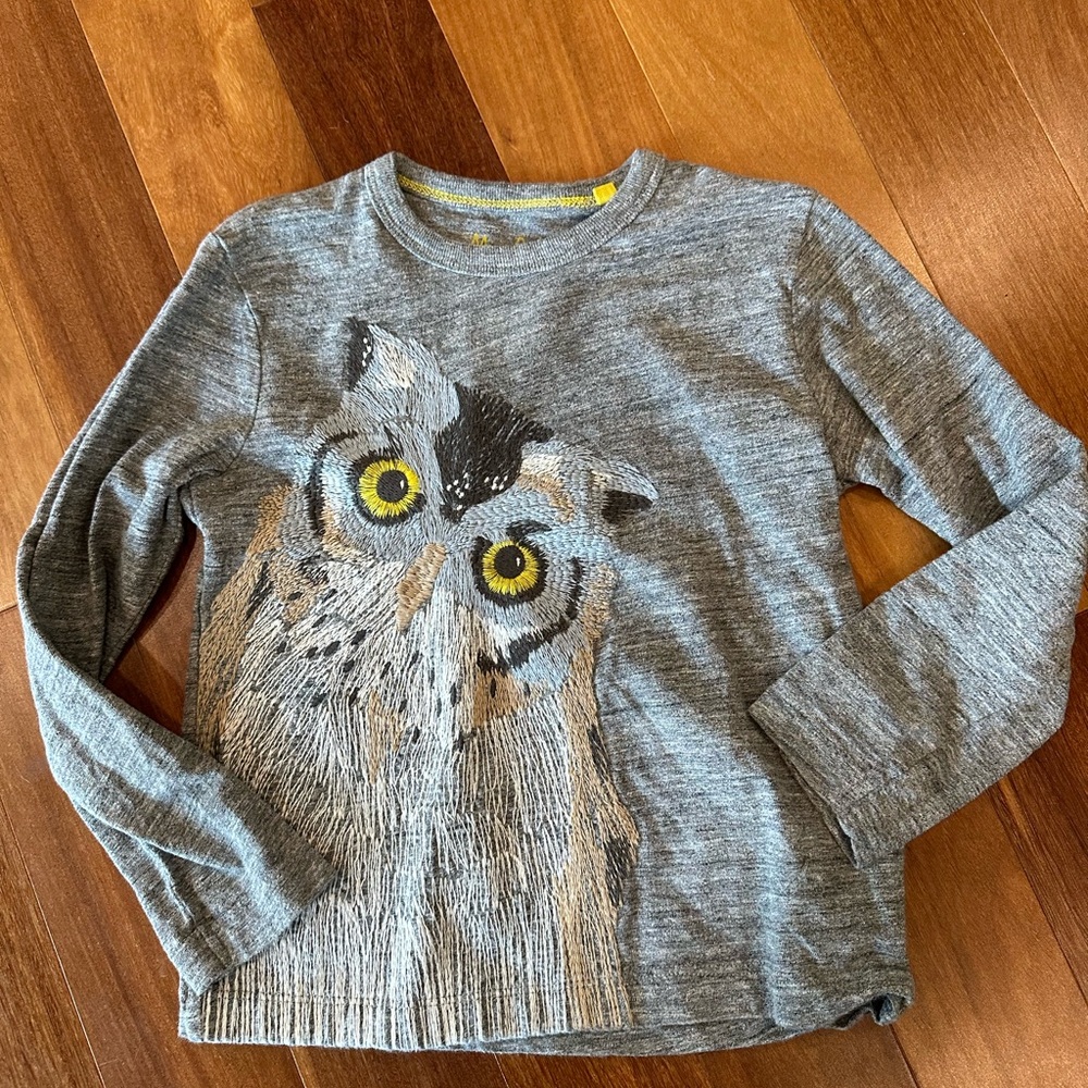 Mini Boden Embroidered Owl Tee 4Y